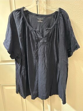 Talbots Navy Eyelet-Trim Peasant Blouse